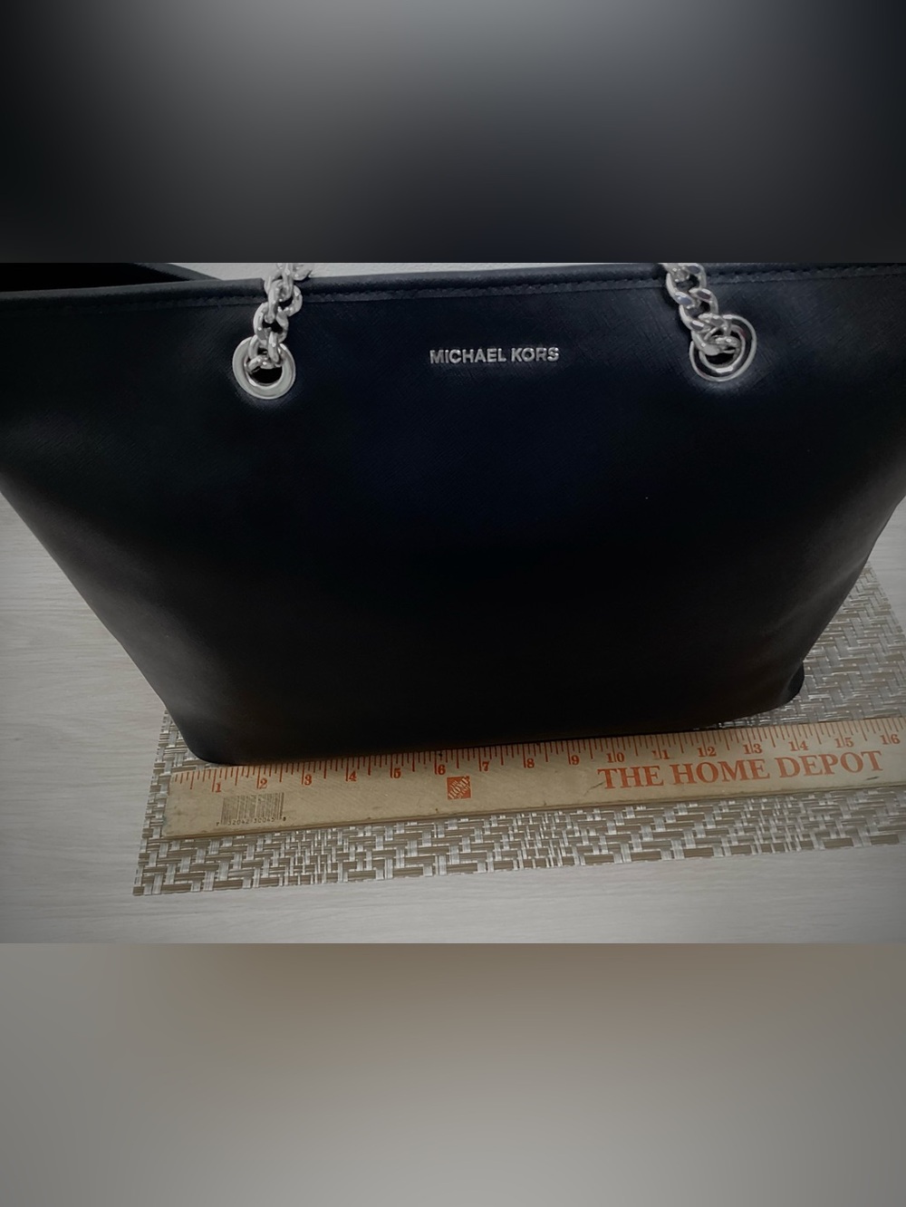Michael Kors Black Tote with Silver Chain Handles - Picture 6 of 8